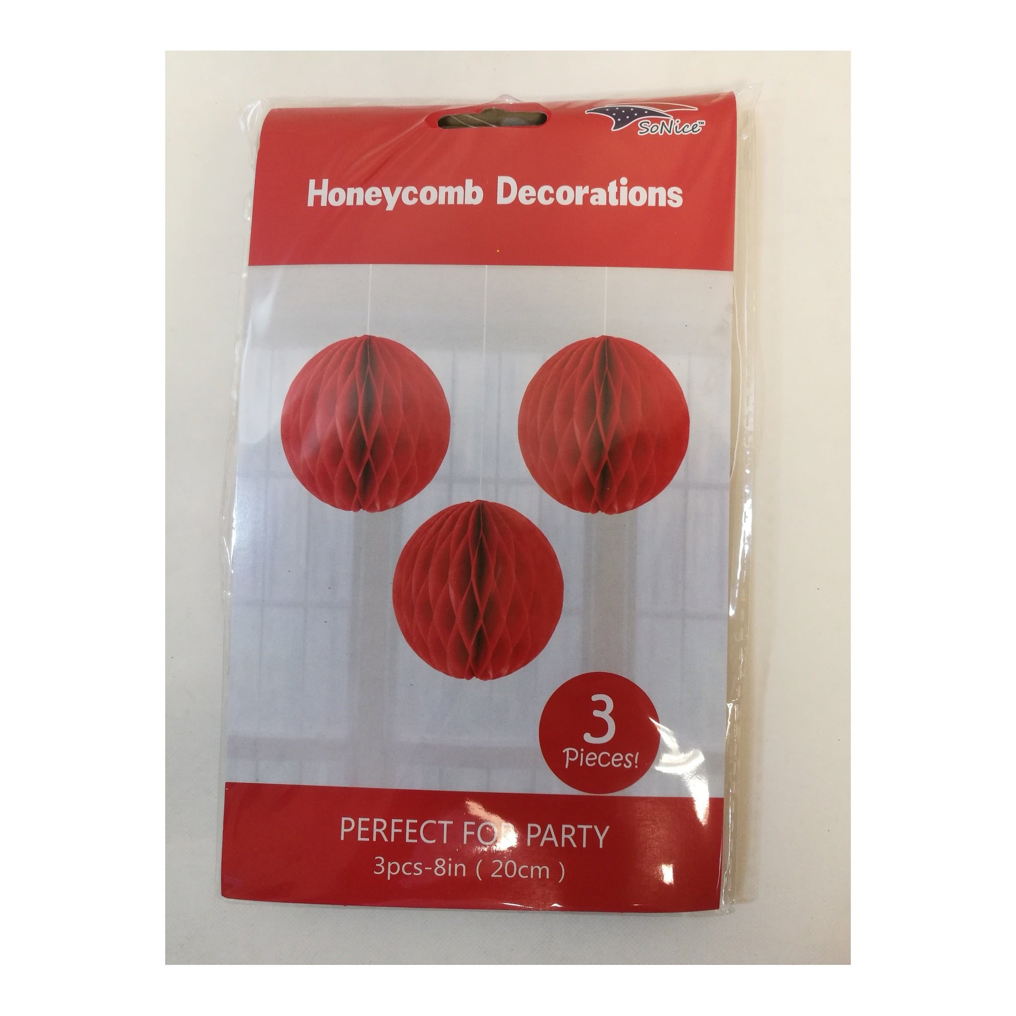 3Pcs 8"Honeycomb Red 120Set/Cs